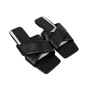 Zara‎ Black Genuine Leather Padded Crossover Flat Slides Sandals Size 40 9